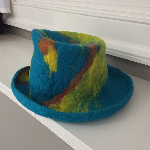 Turquoise Felted Medium-Brimmed Hat - Picture 3 of 7